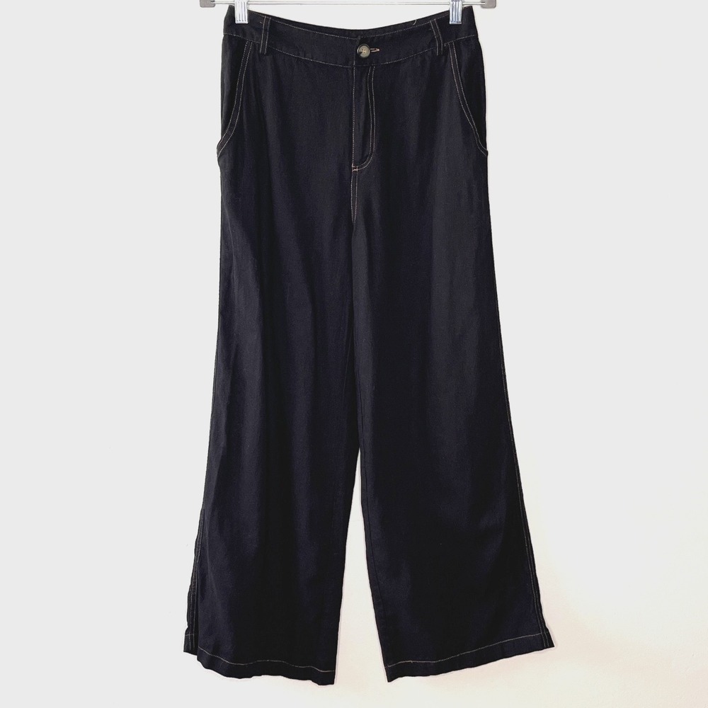 Rachel Zoe Black Linen Blend Wide‎ Leg Pants 6 - Coastal Chic